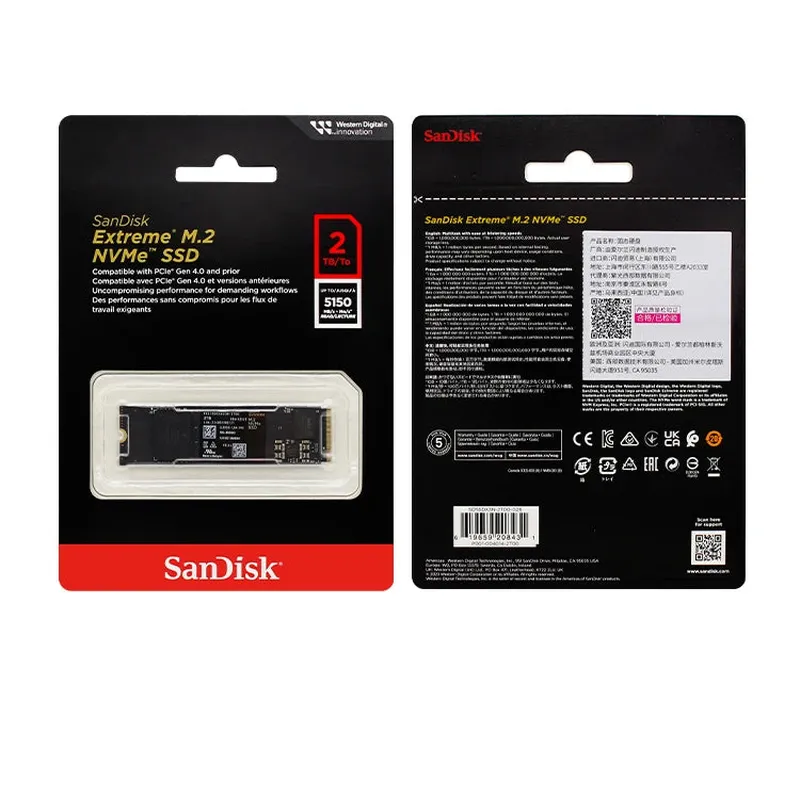 SanDisk Extreme SSD M.2 NVME PCle Gen4.0 500GB1TB2TB Sequential Read speed up to5150MB/s M.2 2280 PCIe Gen3x4Solid State Drive