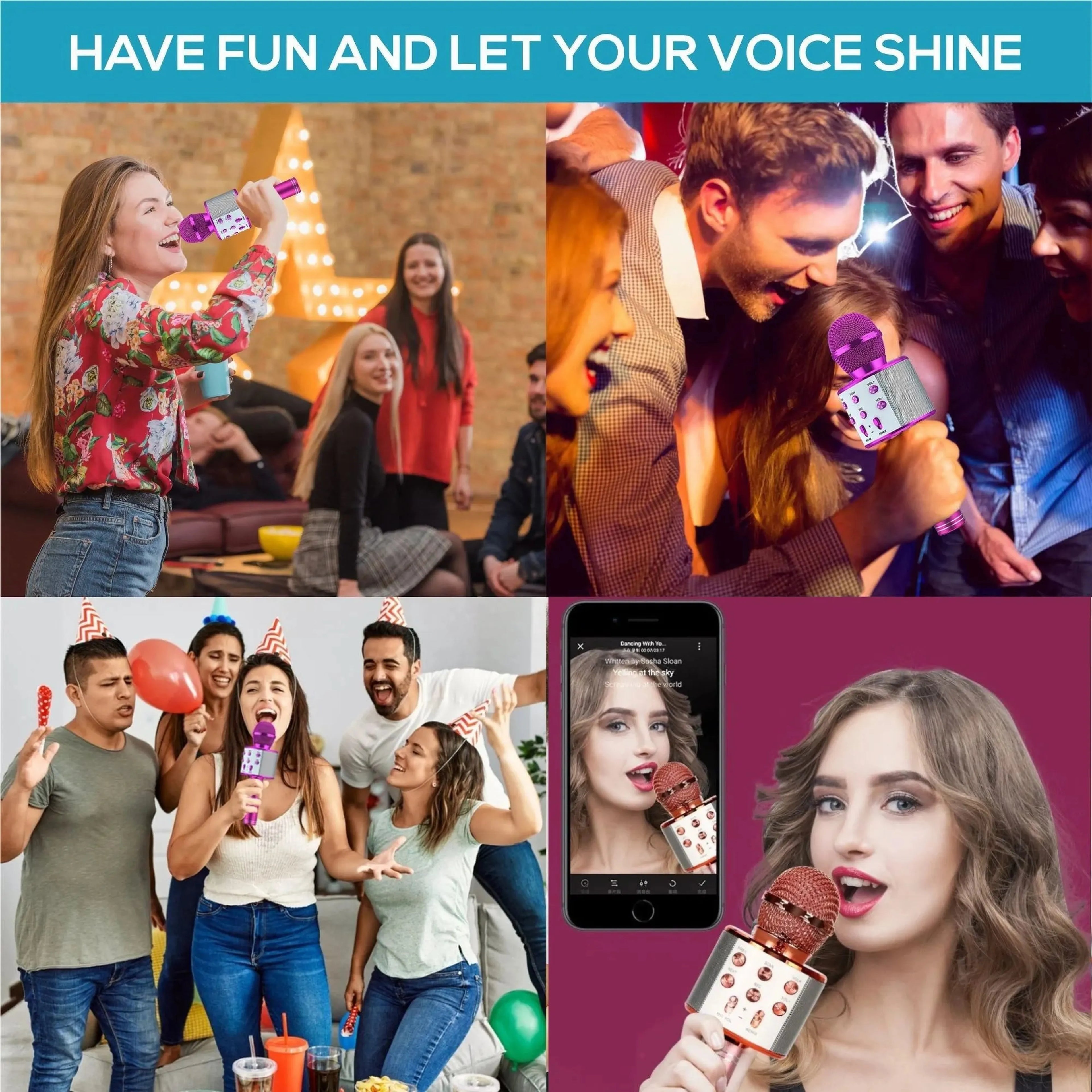 Wireless Karaoke Microphone  Bluetooth Speaker, Multi-Function Controls 5-in-1 portable Handheld Mic for singing For Party