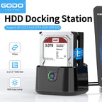 GODO Dual Bay USB 3.0 Hard Drive Docking Station for SATA 2.5 / 3.5 Inch HDDs/SSDs with LED Indicator - Hard Drive Dock
