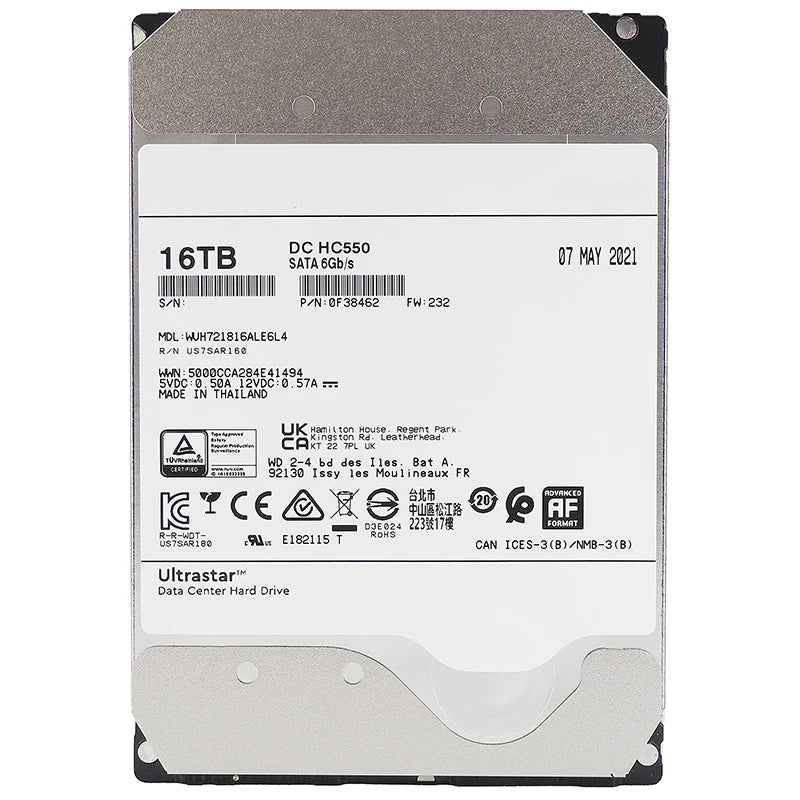 DC HC550 16TB 18TB  3.5 HDD SATA 7200RPM SATA 6Gb/s 512M Helium Sealed Enterprise 3.5&quot Hard Drive WUH721816ALE6L4
