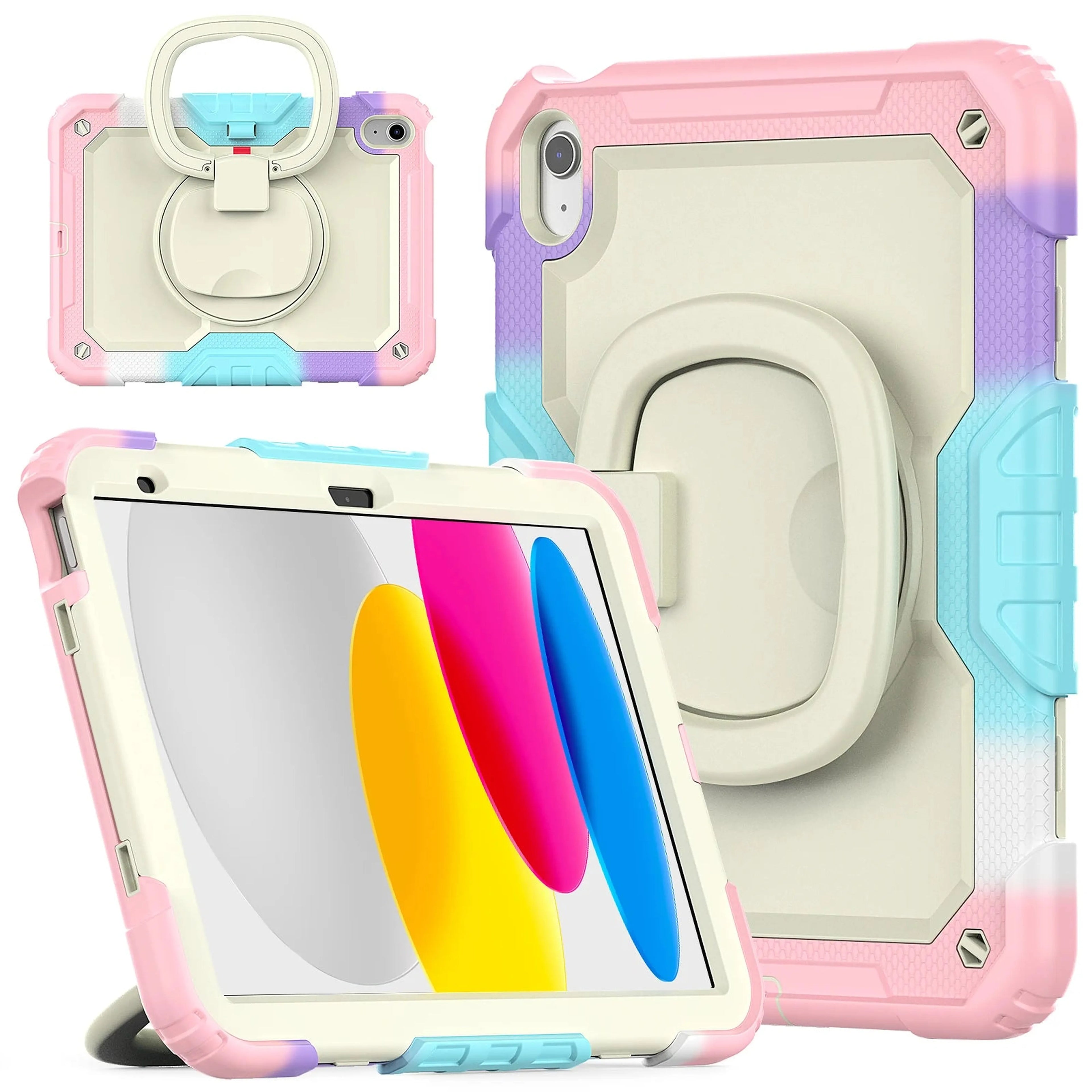 Handle Grip Case Universal For iPad A16 2025 11th 10.9 2022 10th Gen. With Shoulder Strap 360 Rotating Stand Hybrid Kids Cover