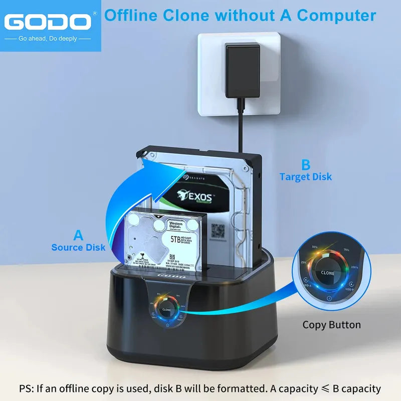 GODO Dual Bay USB 3.0 Hard Drive Docking Station for SATA 2.5 / 3.5 Inch HDDs/SSDs with LED Indicator - Hard Drive Dock