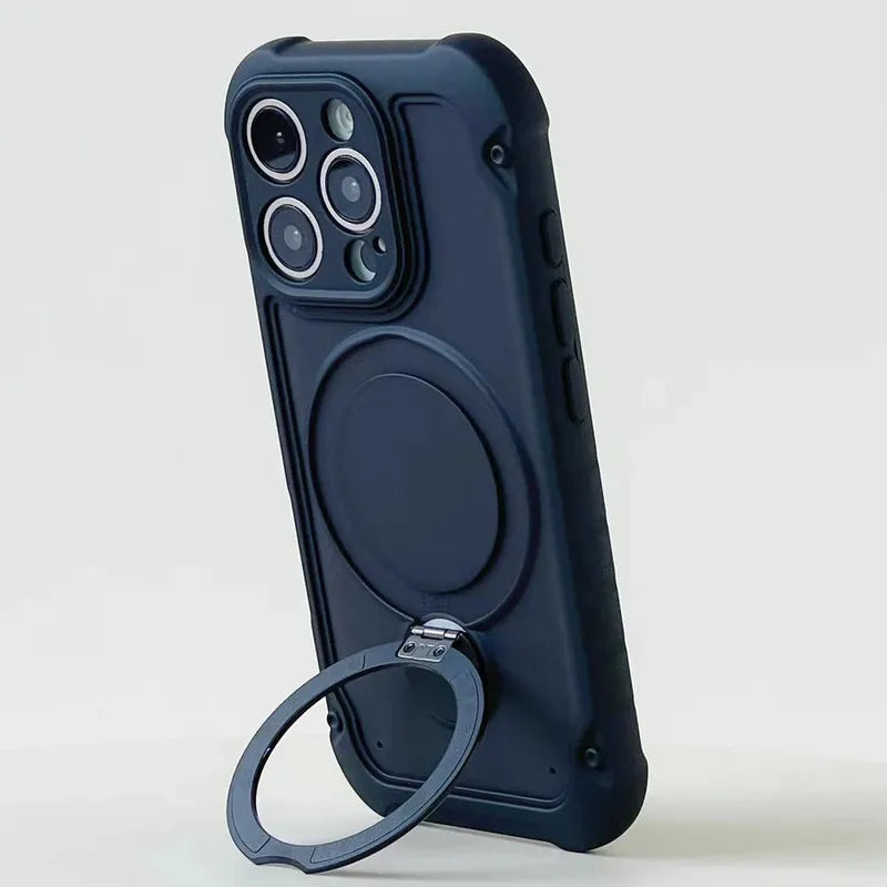 for Magsafe 360° Rotation Metal Stand Phone Case for iPhone 17 12 13 16 Pro Max 17 Pro 14 15 Plus Airbag Shockproof  Matte Cover