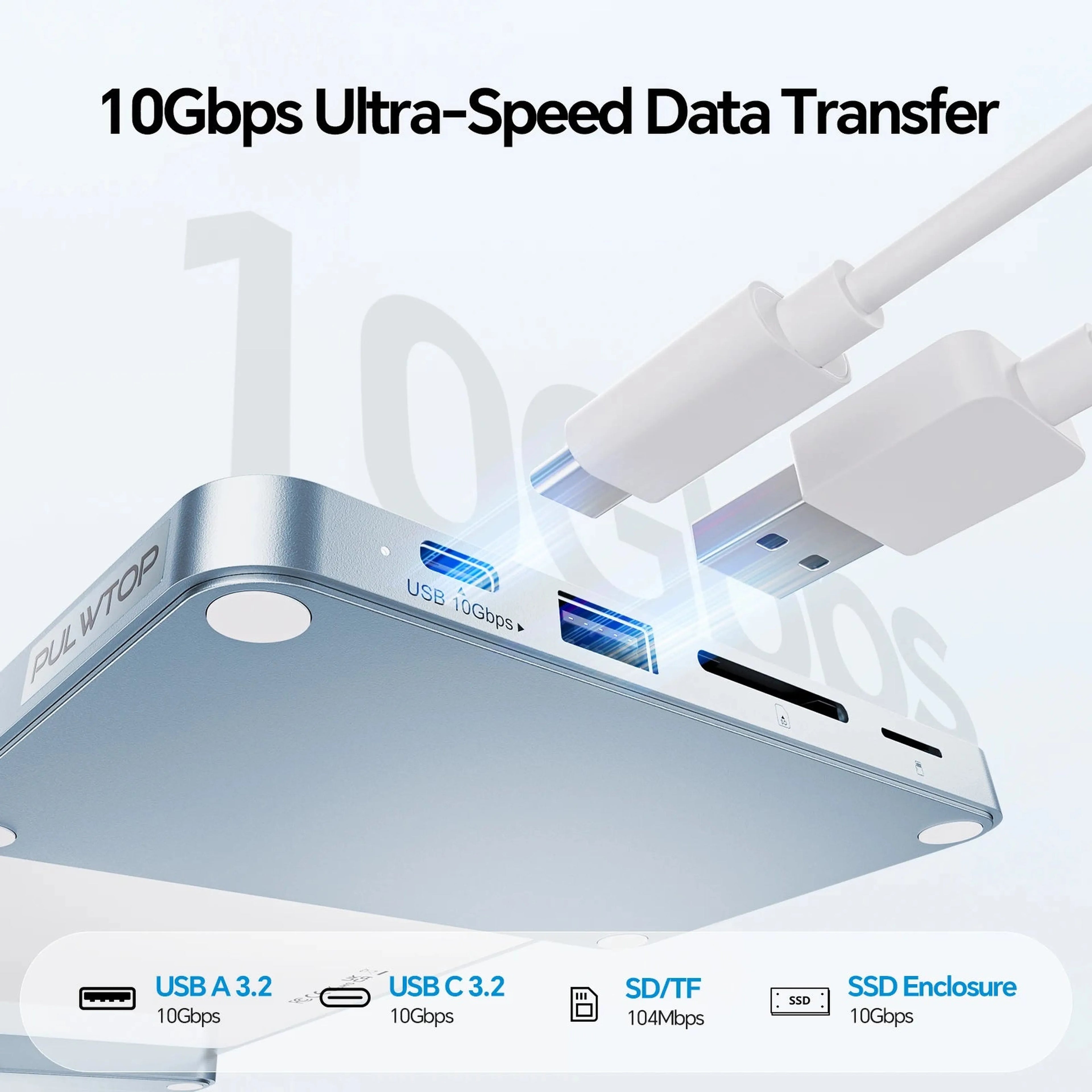 PULWTOP iMac USB C Hub with M.2 SSD Expansion (SSD Not Included), USB A/C 3.2 10Gbps, USB A 2.0, SD/TF for iMac 24 inch M1 M3 M4