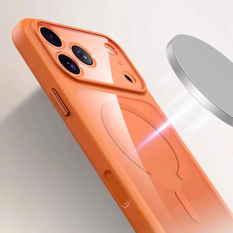 Magnetic Business Simplicity Shockproof Orange Bumper Camera Button Case For iPhone 17 Pro Max Clear Lens PC Cover For Magsafe