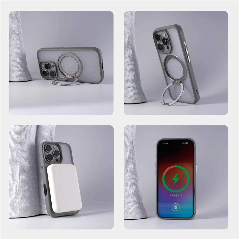 360° Rotation Metal Ring Holder Magnetic Bumper Case for iPhone 16 Pro Max 15 14 13 For Magsafe Wireless Charge Shockproof Cover