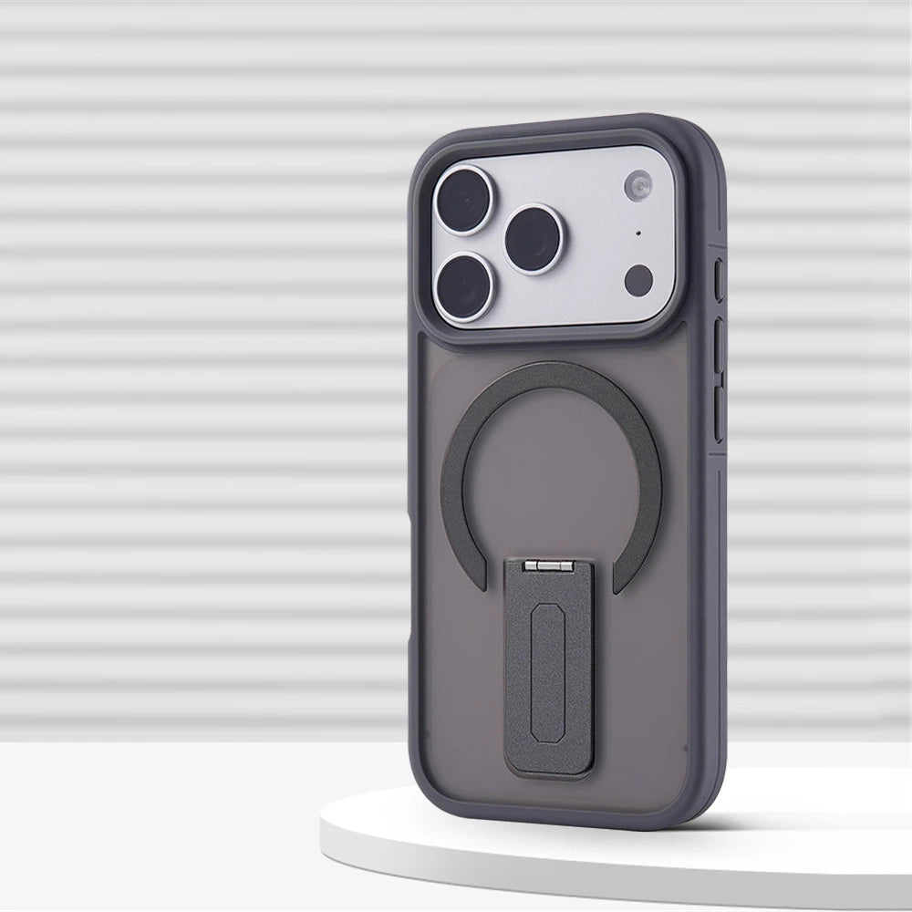 Luxury Matte Translucent Holder Magnetic Case for IPhone 17 Pro Max Air 16 15 Plus 14 13 12 For Magsafe Bumper Shockproof Cover