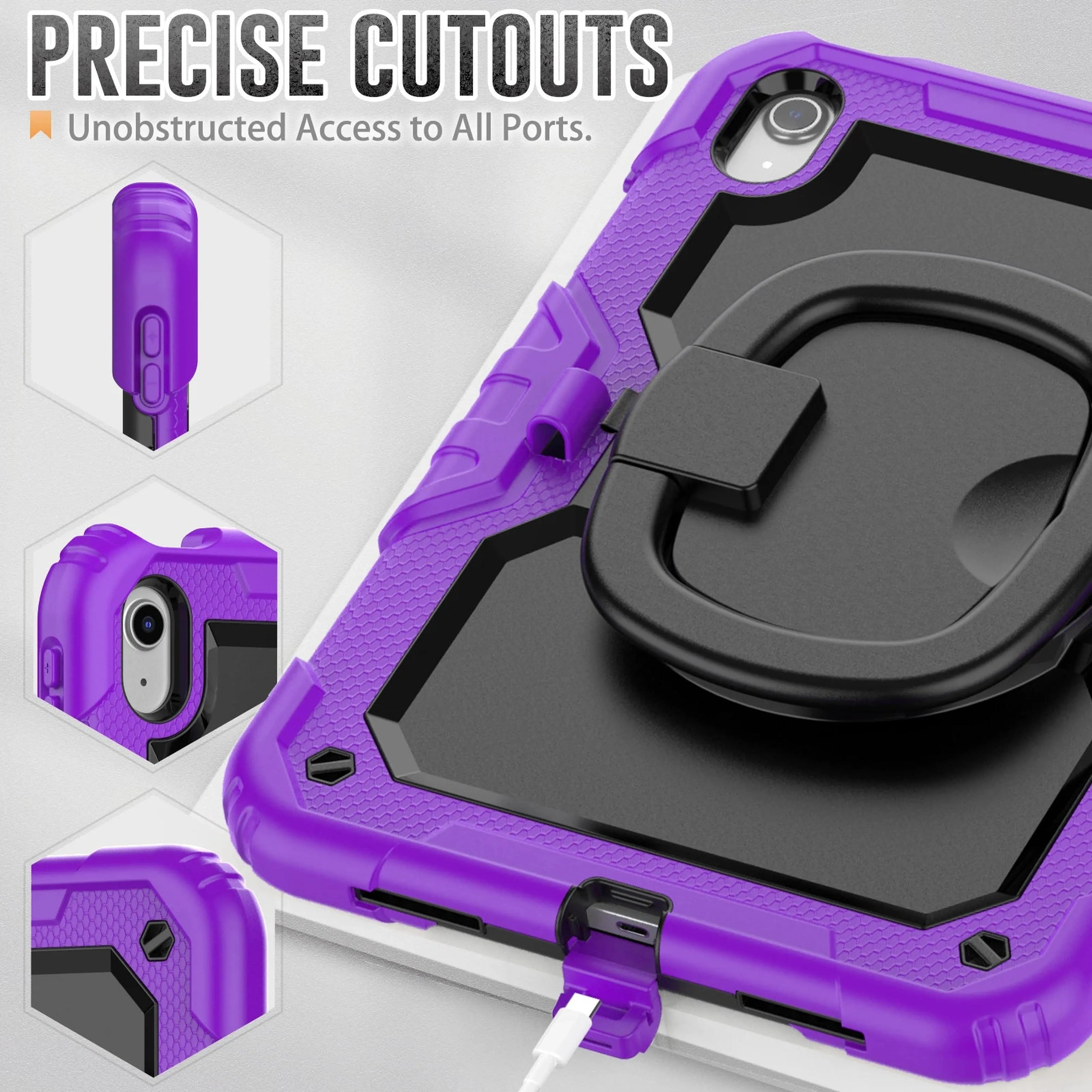 Handle Grip Case Universal For iPad A16 2025 11th 10.9 2022 10th Gen. With Shoulder Strap 360 Rotating Stand Hybrid Kids Cover