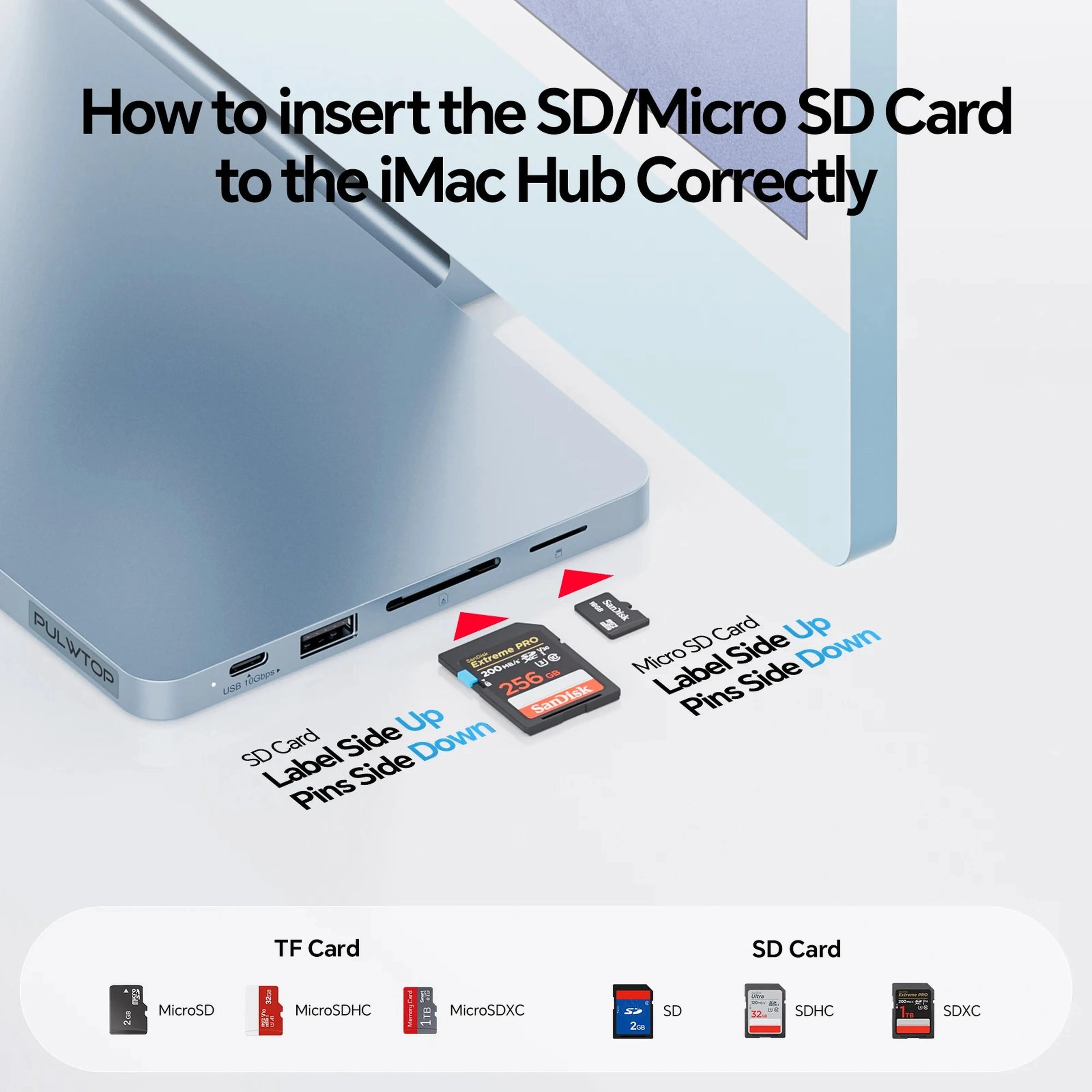PULWTOP iMac USB C Hub with M.2 SSD Expansion (SSD Not Included), USB A/C 3.2 10Gbps, USB A 2.0, SD/TF for iMac 24 inch M1 M3 M4