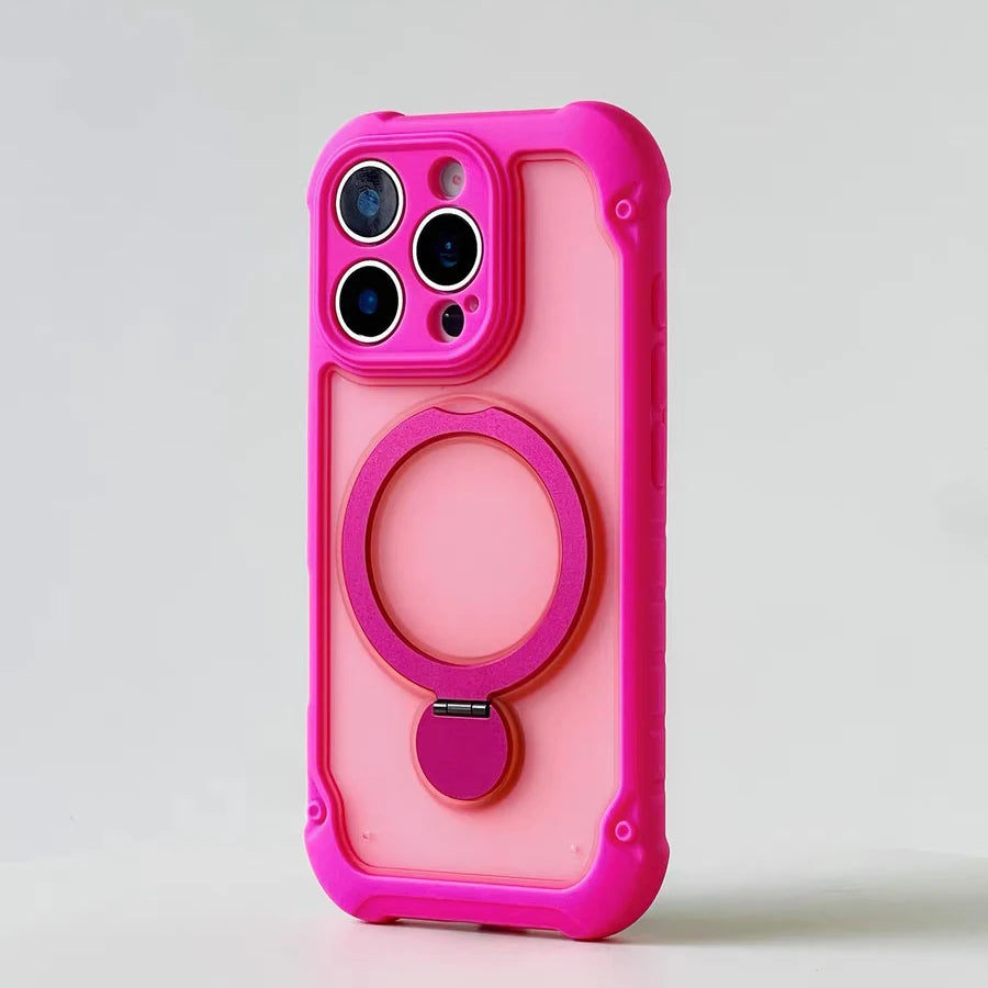 for Magsafe 360° Rotation Metal Stand Phone Case for iPhone 17 12 13 16 Pro Max 17 Pro 14 15 Plus Airbag Shockproof  Matte Cover