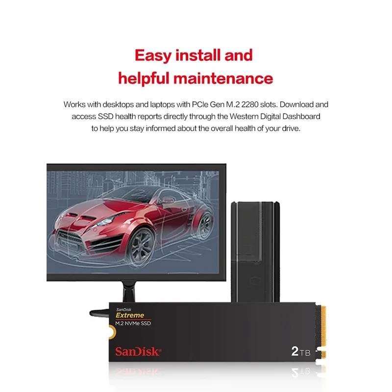 SanDisk Extreme SSD M.2 NVME PCle Gen4.0 500GB1TB2TB Sequential Read speed up to5150MB/s M.2 2280 PCIe Gen3x4Solid State Drive