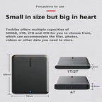 LS Toshiba A5 Series Small Black Portable Hard Drive, High-Speed USB 3.2 Gen1, 500GB/1TB/2TB Compatible With Mac