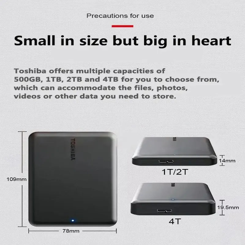 LS Toshiba A5 Series Small Black Portable Hard Drive, High-Speed USB 3.2 Gen1, 500GB/1TB/2TB Compatible With Mac