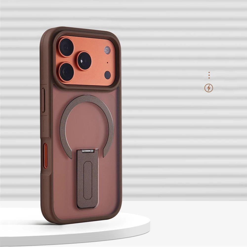 Luxury Matte Translucent Holder Magnetic Case for IPhone 17 Pro Max Air 16 15 Plus 14 13 12 For Magsafe Bumper Shockproof Cover