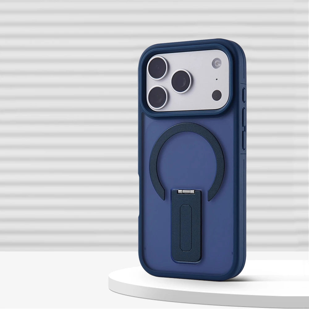 Luxury Matte Translucent Holder Magnetic Case for IPhone 17 Pro Max Air 16 15 Plus 14 13 12 For Magsafe Bumper Shockproof Cover