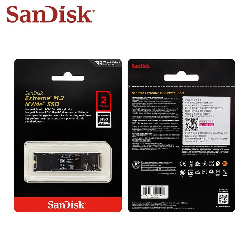SanDisk Extreme SSD M.2 NVME PCle Gen4.0 500GB1TB2TB Sequential Read speed up to5150MB/s M.2 2280 PCIe Gen3x4Solid State Drive