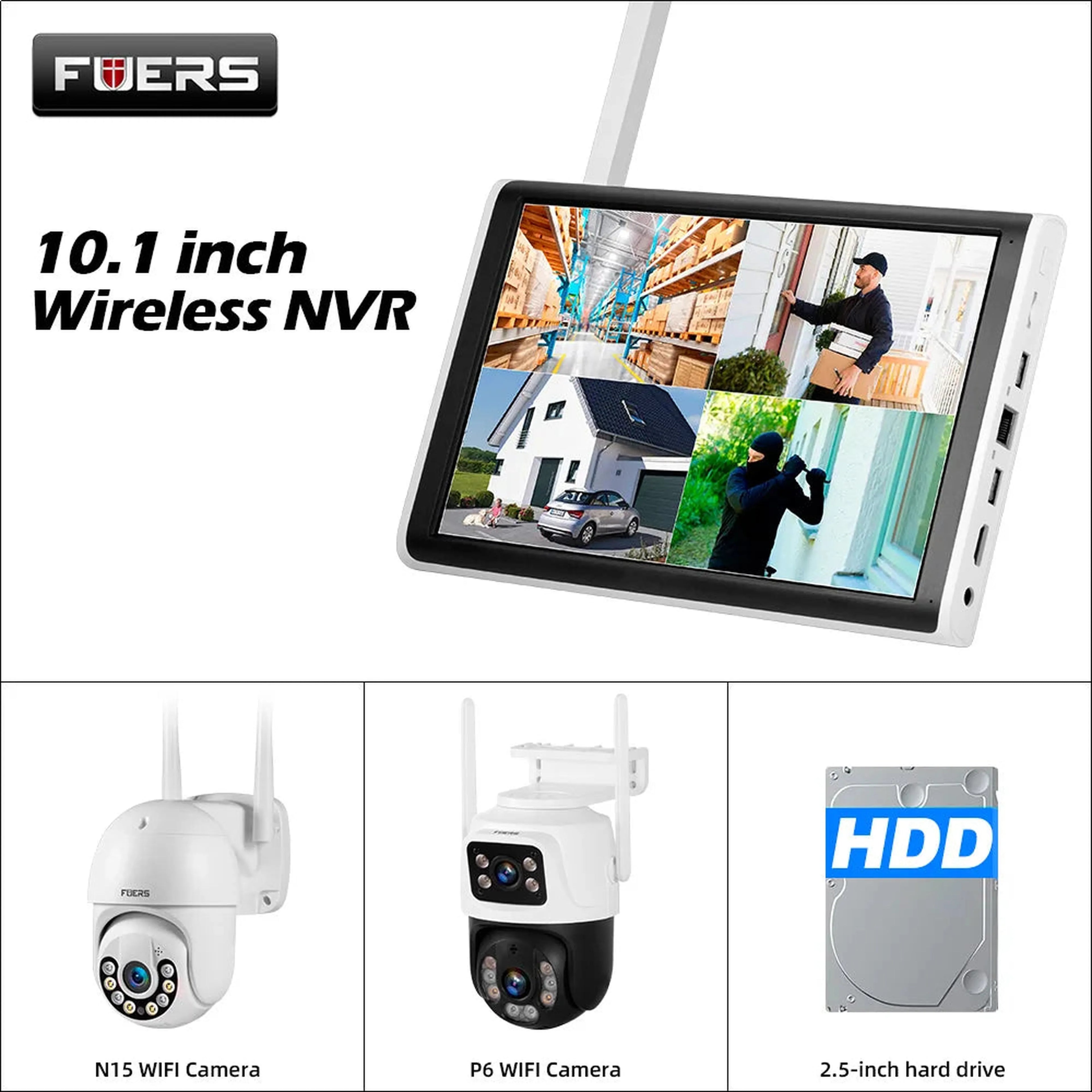 Fuers H.265 10.1inch LCD Screen 8CH Wireless NVR Security DIY Outdoor Camera WIFI System Surveillance CCTV Audio Video Recorder