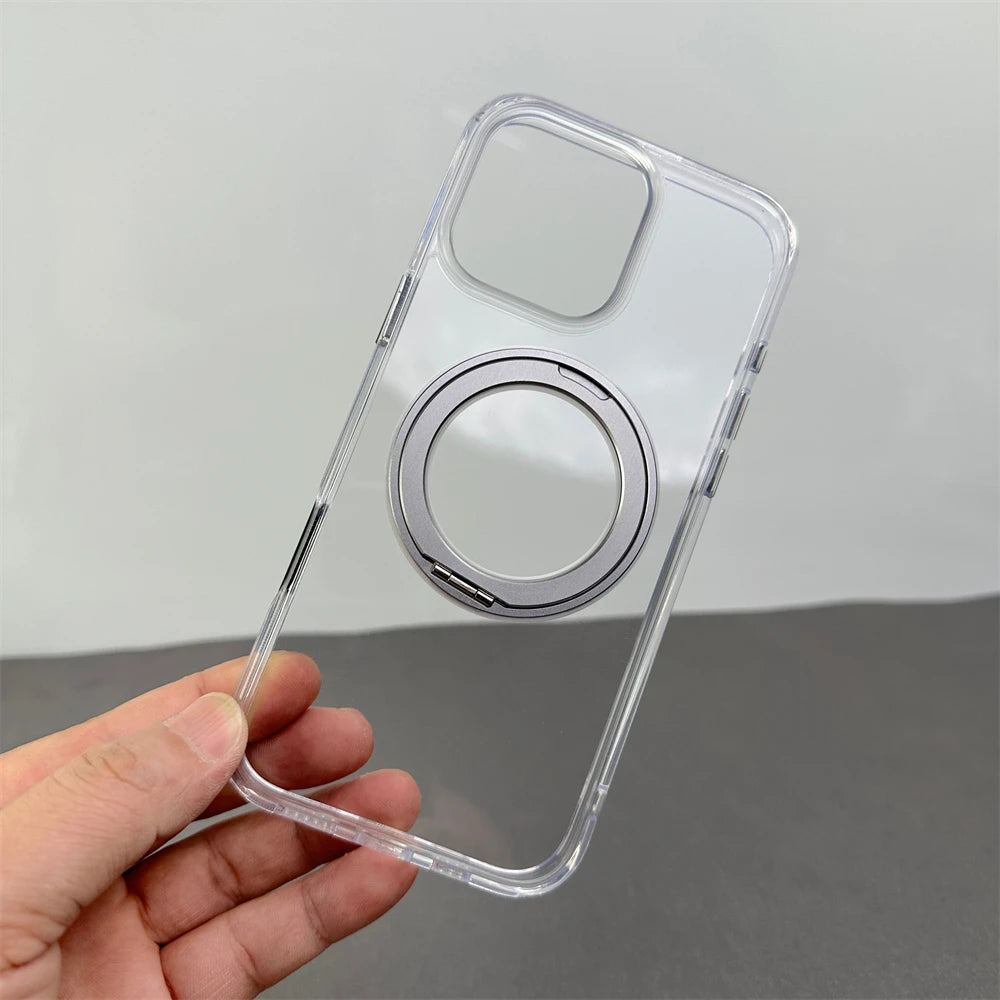 360° Rotation Metal Ring Holder Magnetic Bumper Case for iPhone 16 Pro Max 15 14 13 For Magsafe Wireless Charge Shockproof Cover