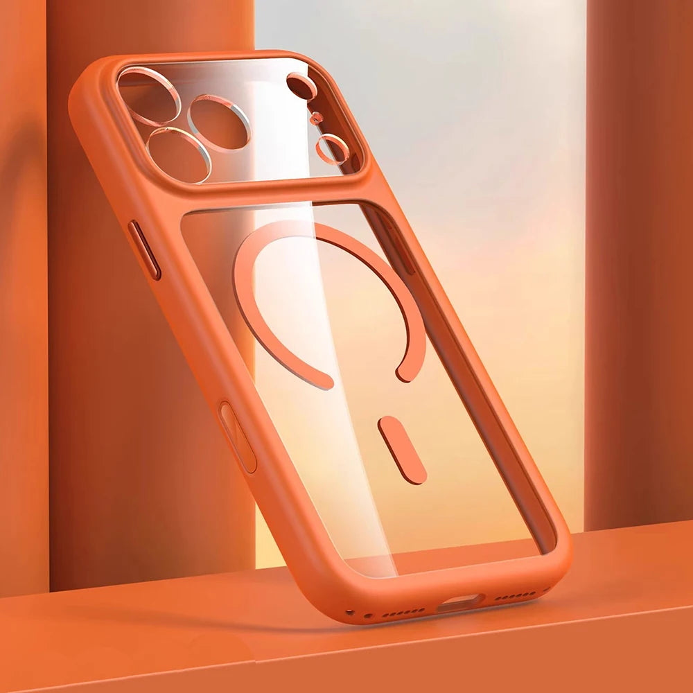 Magnetic Business Simplicity Shockproof Orange Bumper Camera Button Case For iPhone 17 Pro Max Clear Lens PC Cover For Magsafe