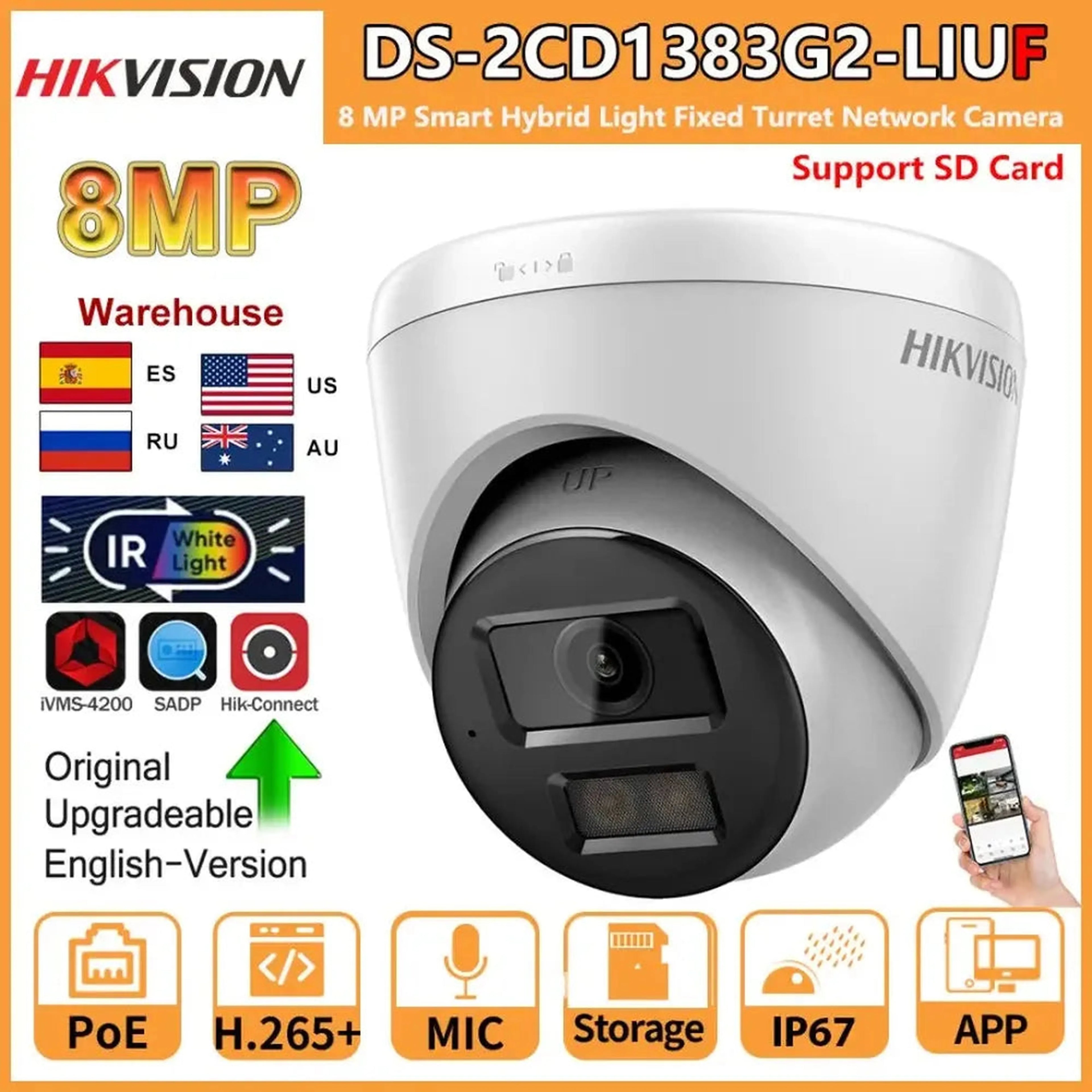 Hikvision 8MP IP Camera DS-2CD1383G2-LIUF Built-in Mic Dual-Light 4K Smart Hybrid Light SD card slot Fixed Turret Network Camera