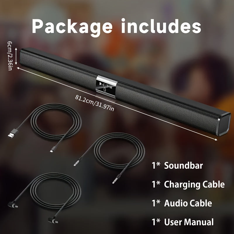 3D Home Theater Wireless Soundbar TV Speaker, Stereo, High Quality, USB/TF Card/Coaxial, Wireless/Wired, with USB Type-C Port, 18650 Rechargeable Lithium Battery (Charger Not Included), Compatible with TV, DVD Player, Music P