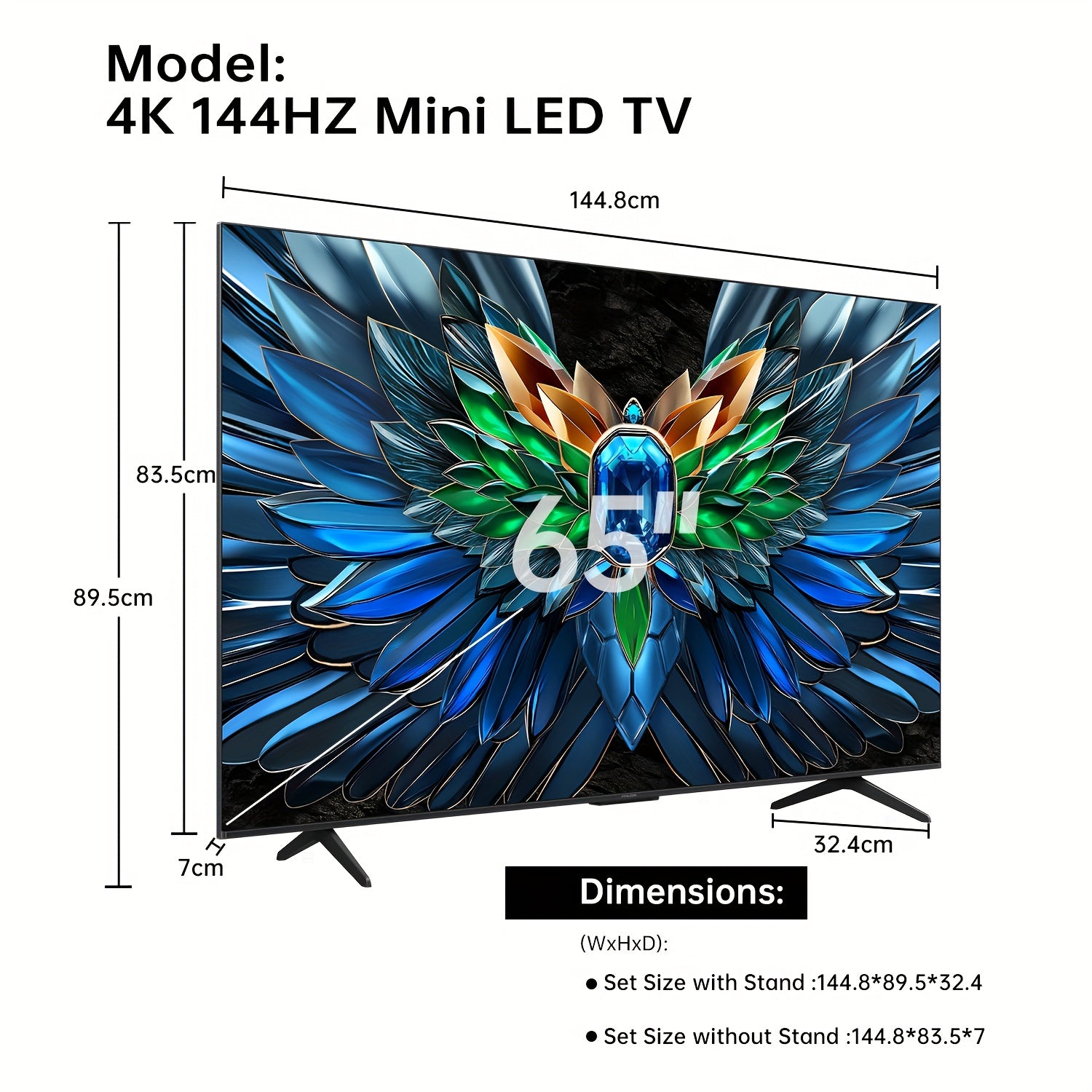 ROWA 65R85 65-Inch 4K Smart TV with Google TV, Mini LED Backlight, Quantum HDR 10+, 144Hz Gaming Monitor, MEMC/Slow Motion, Atmos Sound, Wide Color Gamut, HDTV//, 2025 Model (Wall-Mountable) for Home Theater &