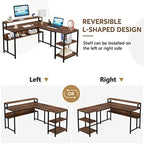 Y150CM Reversible L Shaped Desk, a Computer Table Featuring a Bookshelf And Monitor Shelf, Designed As an Industrial Desk in The Corner with Space for a Printer, Perfect for Home Office Use And Easy to Put Together
