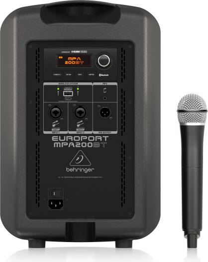 Behringer Europort MPA200BT Portable Bluetooth PA Speaker, 200W Class D Power, Built In Rechargeable Battery, 20 Hour Playtime, 4 Channel Mixer & Wireless ULM Mic Included | MPA200BT