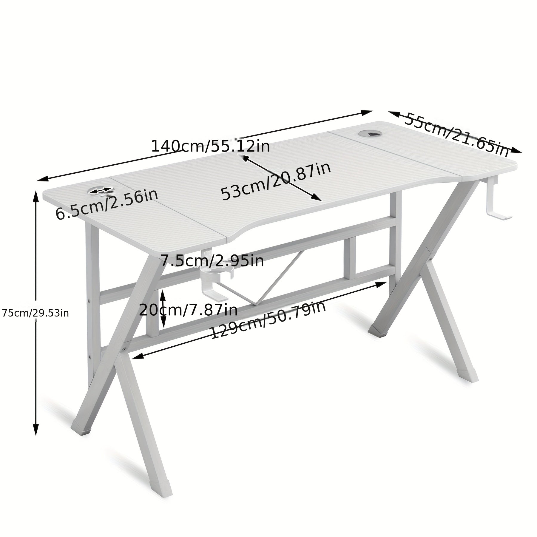 LAFULAIFU Computer Table - 110Cm/140Cm Desk Designed for Computers, Featuring a Headphone Hook And Cup Holder. It Boasts a Robust Metal And Wood Build, with a Modern Gaming Style Available in White Or Black