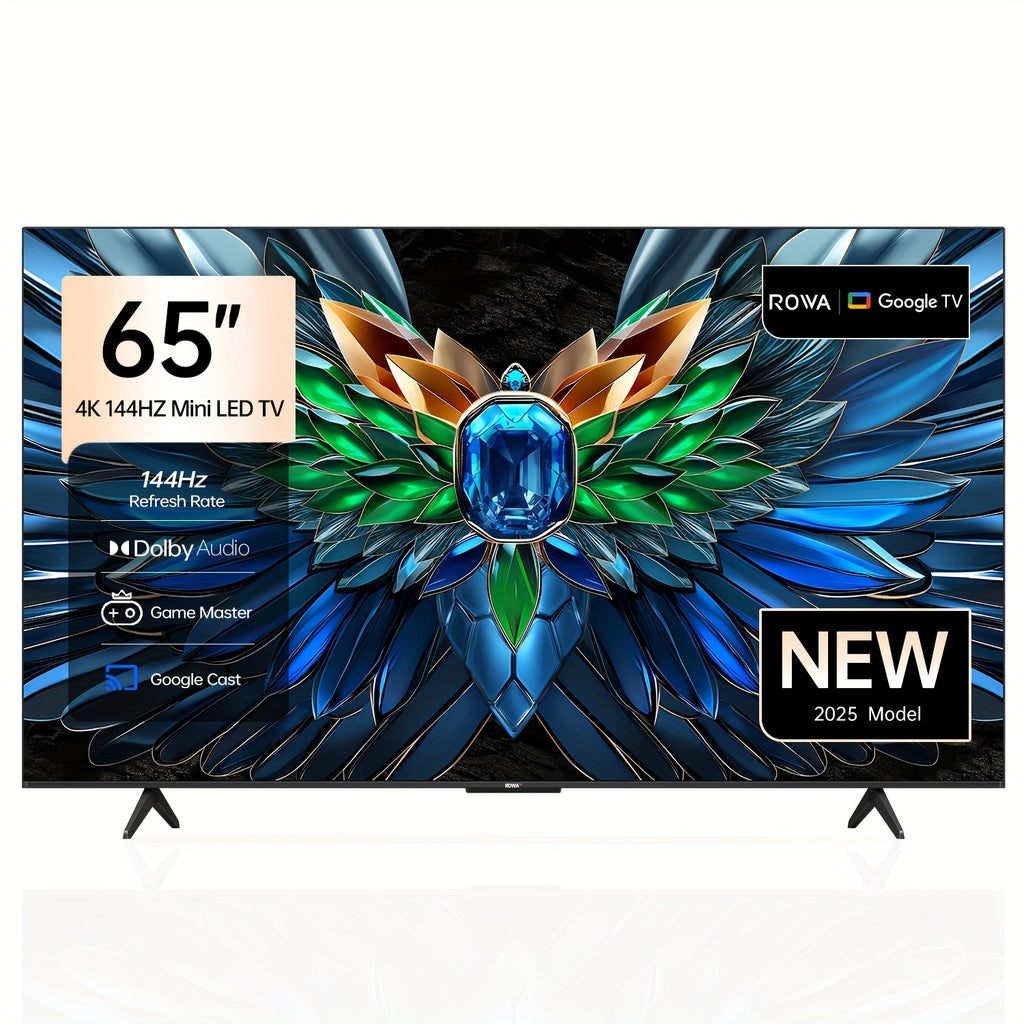 ROWA 65R85 65-Inch 4K Smart TV with Google TV, Mini LED Backlight, Quantum HDR 10+, 144Hz Gaming Monitor, MEMC/Slow Motion, Atmos Sound, Wide Color Gamut, HDTV//, 2025 Model (Wall-Mountable) for Home Theater &