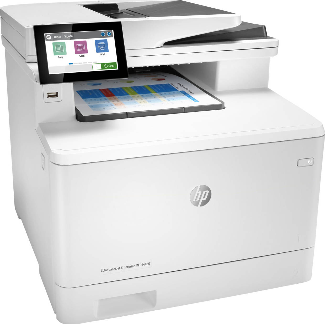 HP M480F Color LaserJet Enterprise Multifunction Printer, Up To 29ppm Print Speed, Auto Duplex, 4.3'' Color Touch, 50 Sheet ADF, 250 Sheets Input Tray, Print / Copy / Scan / Fax, White | 3QA55A
