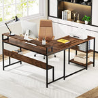 Y150CM Reversible L Shaped Desk, a Computer Table Featuring a Bookshelf And Monitor Shelf, Designed As an Industrial Desk in The Corner with Space for a Printer, Perfect for Home Office Use And Easy to Put Together