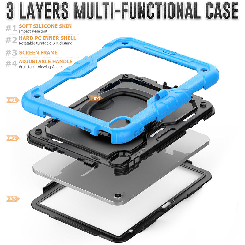 Rugged Protective Case with Rotating Stand for iPad 10th and 11th Generation 10.9-inch, Shockproof Silicone Hard Case