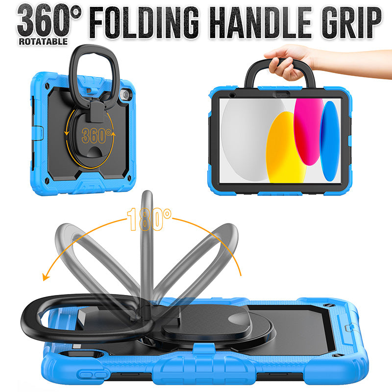 Rugged Protective Case with Rotating Stand for iPad 10th and 11th Generation 10.9-inch, Shockproof Silicone Hard Case