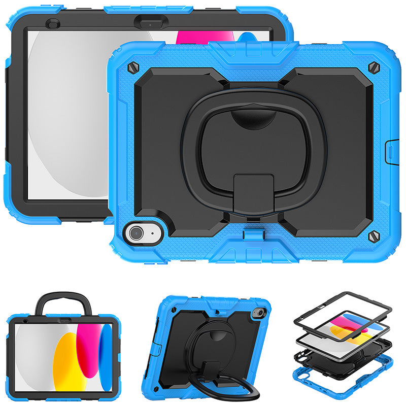 Rugged Protective Case with Rotating Stand for iPad 10th and 11th Generation 10.9-inch, Shockproof Silicone Hard Case