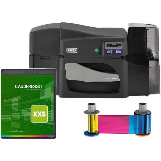 HID Fargo DTC4500e Dual-Sided ID Card Printer, Dual-Sided Card Lamination, Cardpresso XXS ID Card Software, Hid Fargo ID Card Printer Ribbon, YMCKO Colour |