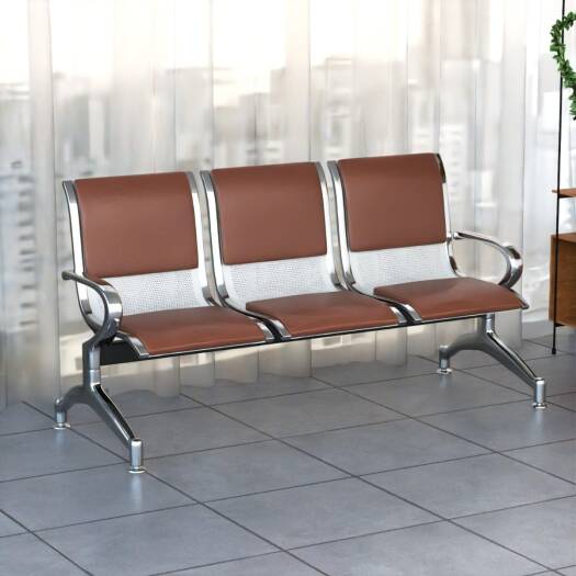 Mahmayi JX 3-Seater Outdoor Steel Bench with Cushions, Durable Ergonomic Design with Curved Armrest, Comfortable Seating with Anti Slip Rubber, Brown | MAH0002451