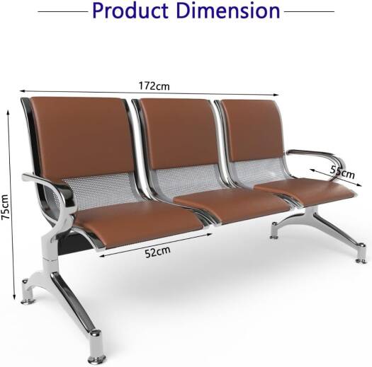 Mahmayi JX 3-Seater Outdoor Steel Bench with Cushions, Durable Ergonomic Design with Curved Armrest, Comfortable Seating with Anti Slip Rubber, Brown | MAH0002451