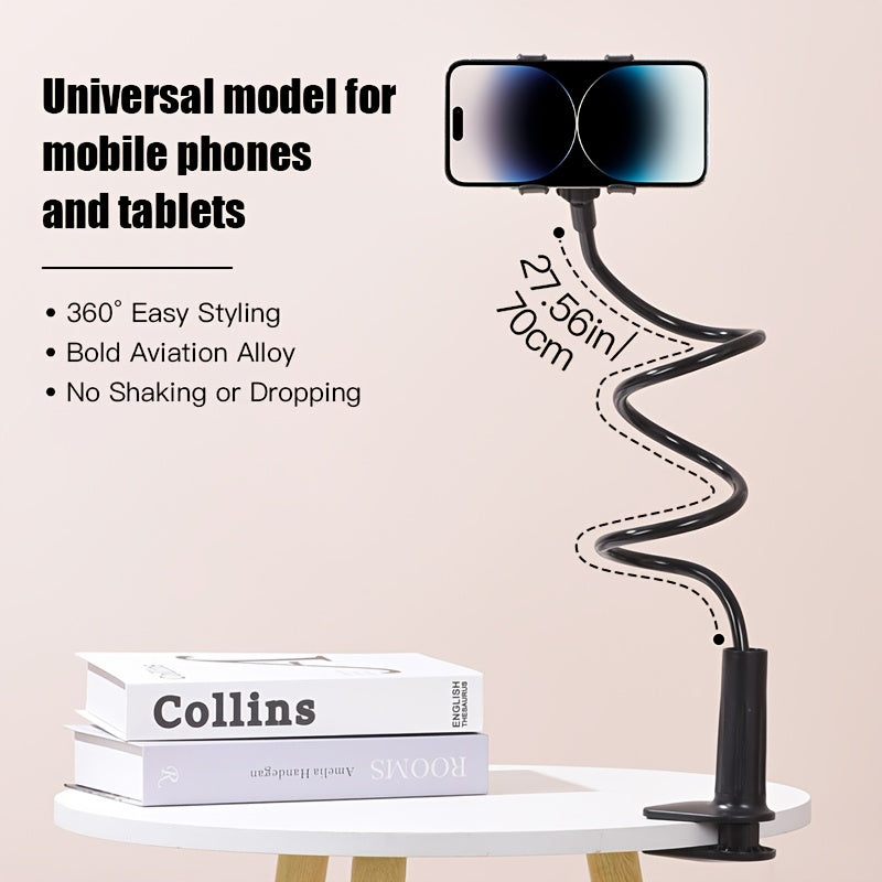 A Single Unit of a 360° Adjustable Flexible Hose Holder - Stable And Non-Wobbly + Compatible with Phones And Tablets + Freely Adjustable Angles, Minimalist And Practical Style, Clamp-Type Universal Design, Made of Flexible H
