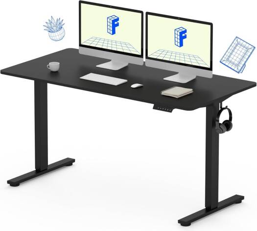 FLEXISPOT One-Piece Standing Desk 55 x 24 Inches Adjustable Height, Electric Sit Stand Ideal for Home and Office Desks - Black