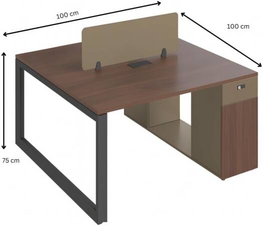 Neo Front DG-DW1001 Workstation 1 Meter, 2-Seater Face-to-Face Office Workstation with Partition & Flexible Drawer, Double Work Desk for Office, 1000x1000x750mm | DG-DW1001