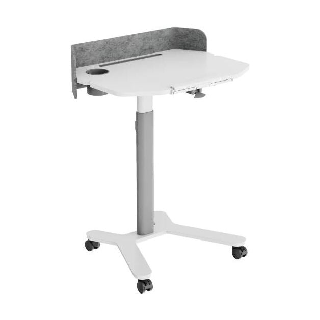 Navo Navodesk GO Standing Desk, Adjustable Tilt-Desktop, Front Edge Barrier, Built-In Cup Holder, Lockable Casters, Gas-Spring Assisted Height Adjustment, Storage Hook, White | ND-GO