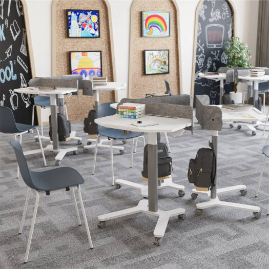 Navo Navodesk GO Standing Desk, Adjustable Tilt-Desktop, Front Edge Barrier, Built-In Cup Holder, Lockable Casters, Gas-Spring Assisted Height Adjustment, Storage Hook, White | ND-GO