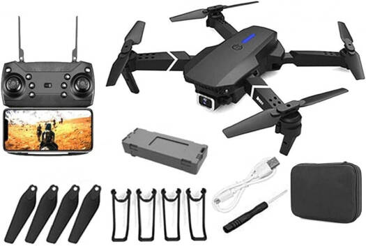 Generic E88 Pro Ayoo Mini Drone, Camera 4K, HD Dual Camera, Remote RC HD 1080P Quad-Copter FPV Wifi Transmission Phone Control, Black | DGMT-4338-SRK003