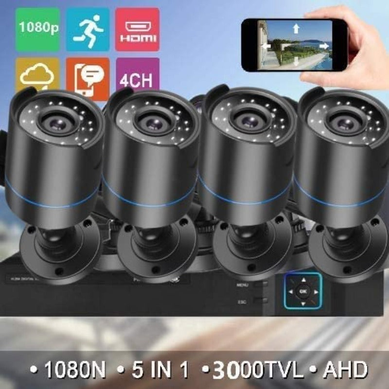 DVR Video Security Camera System 4-Channel AHD with Built-in 512GB Hard Drive Night Vision 4 HD 1080P Bullet Cameras for Indoor/Outdoor CCTV Surveillance Includes 4 X 60cm BNC Cables