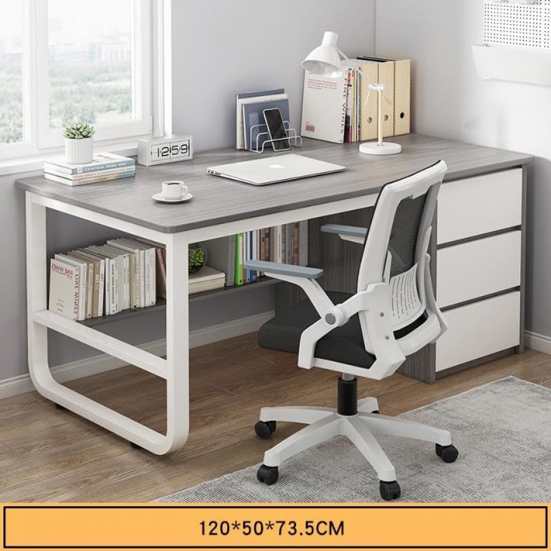 Home Office Desk with 3 Drawers And Bottom Open Shelf Wooden Computer Table with Storage Space Heavy Duty Office Table (Khaki - 140 50cm)