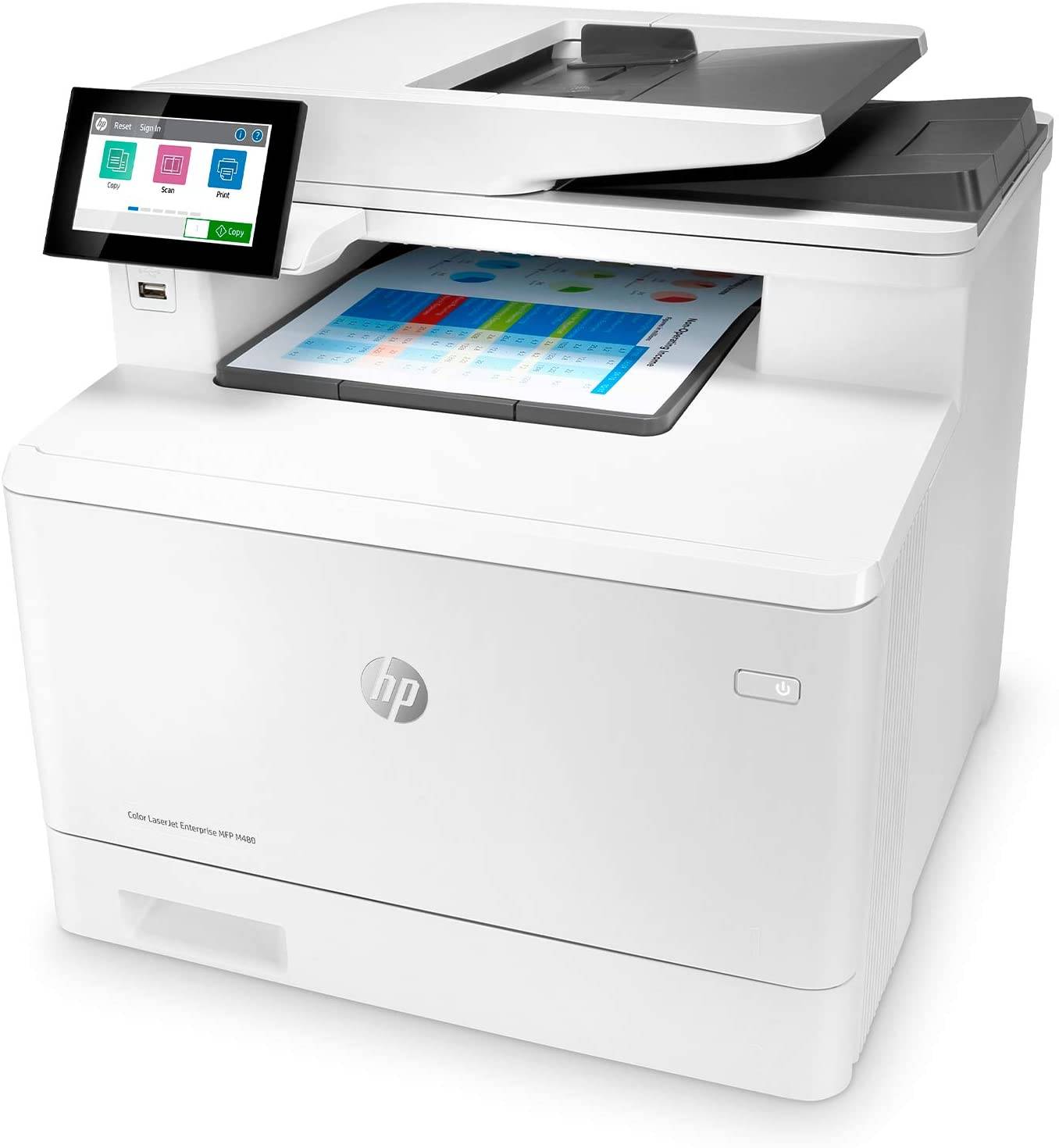 HP M480F Color LaserJet Enterprise Multifunction Printer, Up To 29ppm Print Speed, Auto Duplex, 4.3'' Color Touch, 50 Sheet ADF, 250 Sheets Input Tray, Print / Copy / Scan / Fax, White | 3QA55A