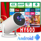 Portable Projector HY600 with Android 11 | 4K/1080P Full HD, Automatic Keystone Correction, 290 Lumens Brightness, Compatible with Laptops/PCs/Smartphones/USB, EU Plug