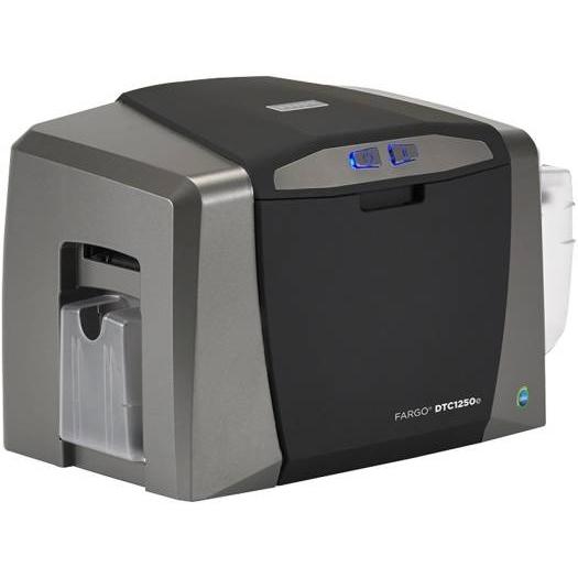 Hid Fargo DTC1250e Dual Sided ID Card Printer, Asure ID - Solo (Digital Delivery), DTC1250e, 300dpi, 100-240VAC, YMCKO Cartridge with Cleaning Roller, 100 Plain Cards Included, Grey