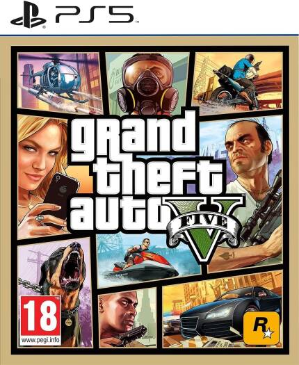 Grand Theft Auto V Standard Edition for PlayStation 5, Rockstar Games, PEGI 18, Online Play, PAL Region, Multilingual English, German, Italian, Game Disc, PS5 Compatible | EAN 5026555431835